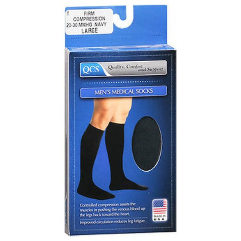 Qcs, Men's Medical Socks Firm Compression Large Navy, 1 Each