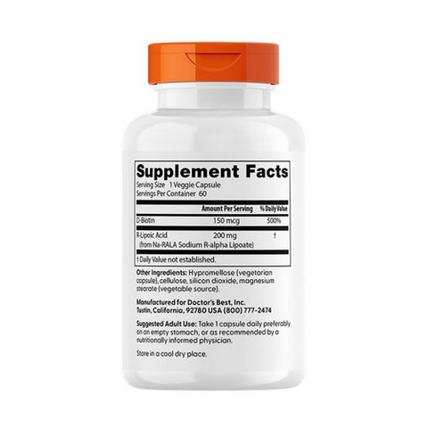 Doctors Best, Stabilized R-Lipoic Acid, 200 mg, 60 Veggie Caps