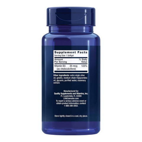 Life Extension, Vitamin D3, 25 mcg (1000 IU), 250 Softgels
