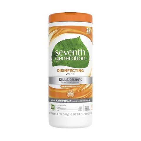 Seventh Generation, Disinfecting Wet Wipes Lemongrass Citrus Scent, Lemongrass and Thyme Scent 35 / 8 OZ Case of 12