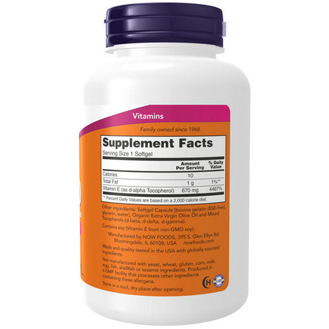 Now Foods, E-1000 - 100% Natural Mixed Tocopherols, 100 SOFTGELS