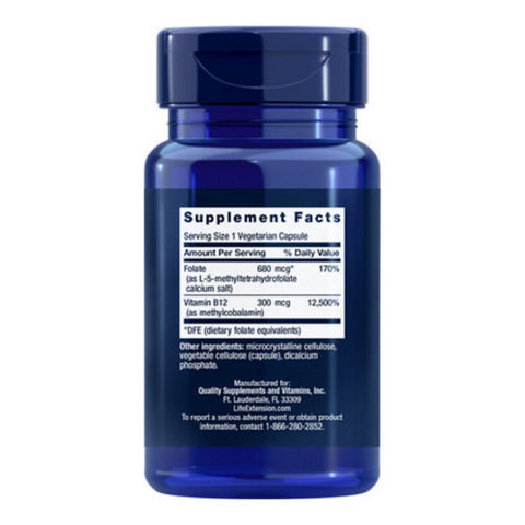 Life Extension, Folate and Vitamin B12, 90 Vcaps