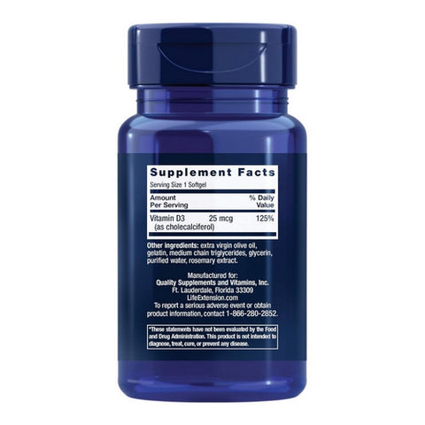 Life Extension, Vitamin D3, 25 mcg (1000 IU), 90 SoftGels