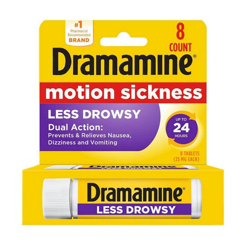 Med Tech Products, Dramamine Tablets Less Drowsy Formula, 25 mg, 8 Tabs