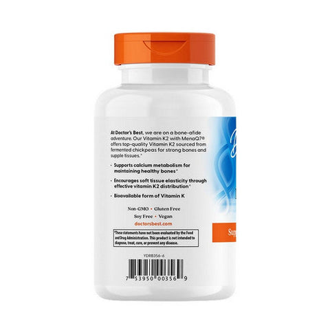 Doctors Best, Natural Vitamin K2 MK-7 with MenaQ7, 100 Mcg, 180 Veggie Caps Doctors Best