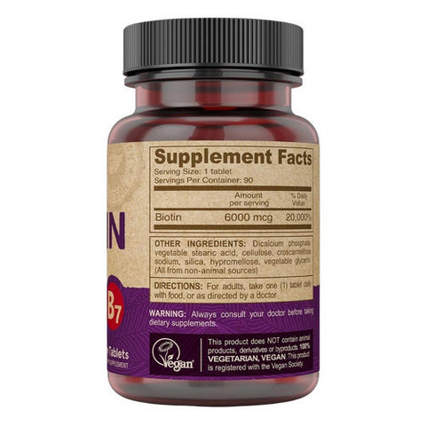Deva Vegan Vitamins, Vegan Biotin, 6,000 mcg, 90 Tabs