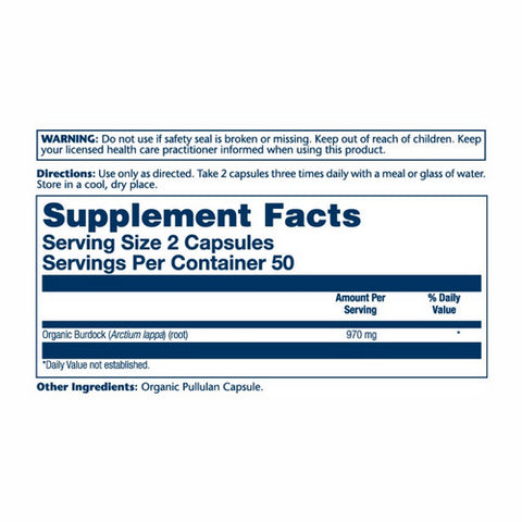 Solaray, Organic Burdock, 100 Caps