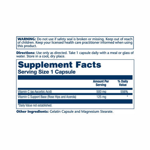 Solaray, Vitamin C With Rose Hips & Acerola, 500 mg, 100 Caps