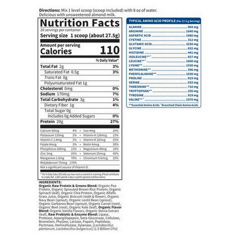 Garden of Life, Raw Protein and Greens, Vanilla 548g