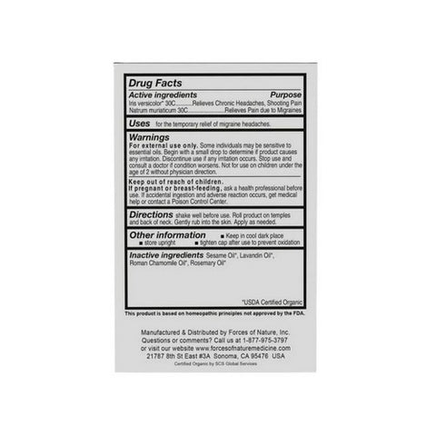 Forces of Nature, Migraine Roll-On Organic Plant Medicine, 4 Ml