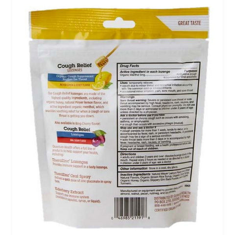 Quantum Health, Cough Relief Organic Bagged Lozenges, Meyer Lemon & Honey 18 Count