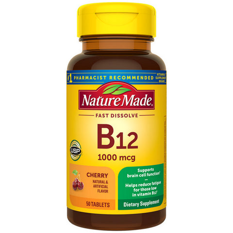 Nature Made, Fast Dissolve B-12 Sublingual Cherry, 1000 mcg, 50 Each