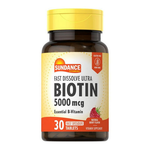 Sundance, Vitamins Ultra Biotin Tablets Natural Berry Flavor, 5000 mcg, 30 Tabs