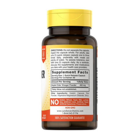 Sundance, Apple Cider Vinegar Quick Release Capsules, 450 mg, 60 Caps
