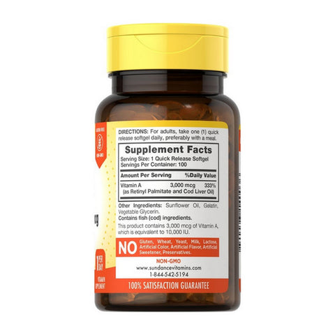 Sundance, Vitamins High Potency A Quick Release Softgels, 10,000 IU, 100 Caps