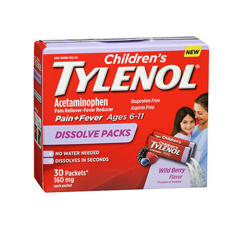 Tylenol, Children's Pain + Fever Dissolve Packs, Wild Berry Flavor 30 Each
