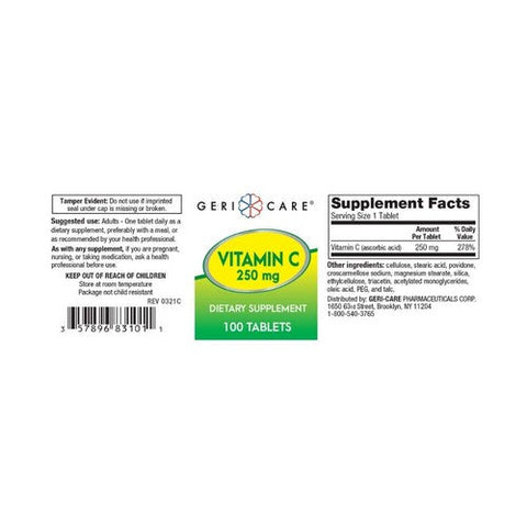 Vitamin C Supplement Ascorbic Acid Strength 100 Tablets by Gericare Gericare