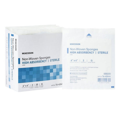 McKesson, Nonwoven Sponge 4 X 4 Inch 4-Ply Sterile 16-42444, Box Of 25