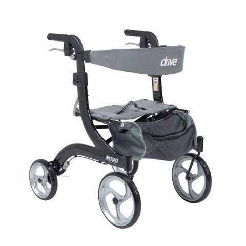 Drive Medical, 4 Wheel Rollator Nitro Black Adjustable Height Aluminum Frame, Count of 1