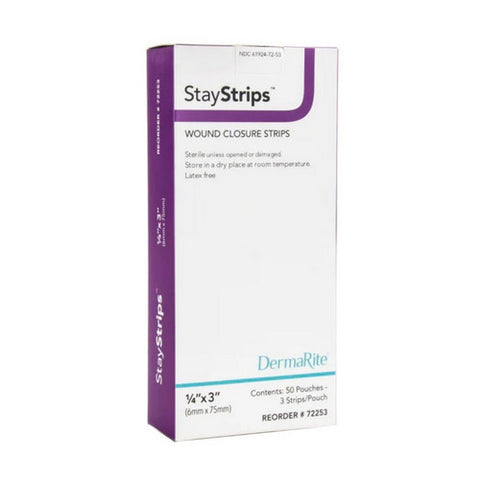 DermaRite, Skin Closure Strip StayStrips  1/4 X 3 Inch Nonwoven Material Flexible Strip White, Box Of 50