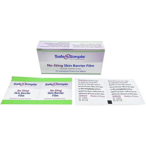 Safe N Simple, No-Sting Skin Barrier Film Wipes, Box Of 25