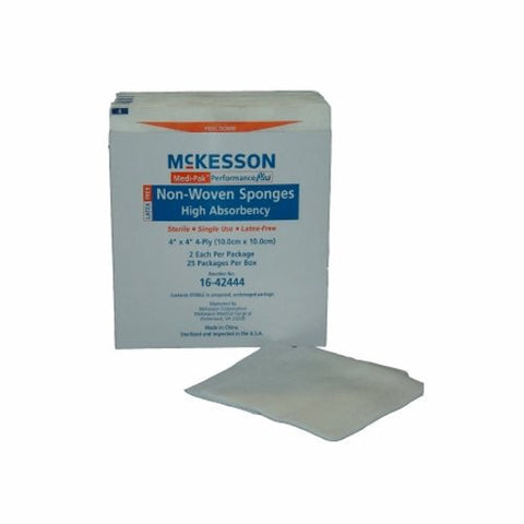 McKesson, Nonwoven Sponge 4 X 4 Inch 4-Ply Sterile 16-42444, Box Of 25