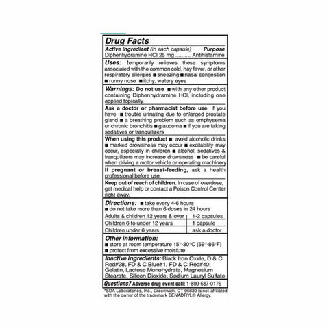 SDA Labs, Diphenhydramine HCL, 25mg, 1000 Caps