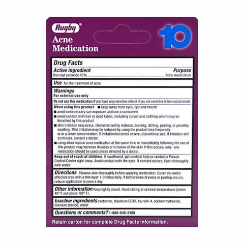 Rugby, Acne Medication Benzoyl Peroxide Lotion 10%, 1 Oz