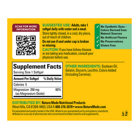 Nature Made, Magnesium, 250 mg, 90 Liquid Softgels