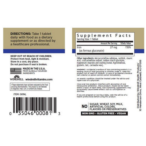 Windmill Health, Fe Gluconate, 239 mg, 100 Tabs
