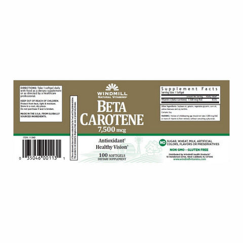 Windmill Health, Beta Carotene, 25,000 IU, 100 Softgels