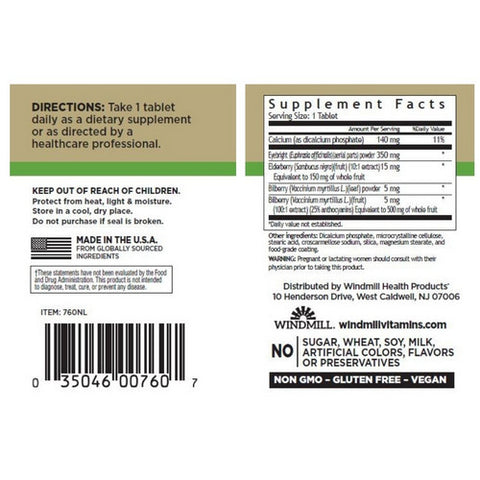 Windmill Health, Bilberry, 500 mg, 60 Caps