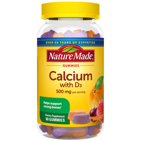 Nature Made, Calcium With Vitamin D3 Gummies Cherry Orange And Strawberry, 250 mg, 80 Gummies