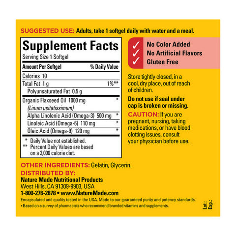 Nature Made, Flaxseed Oil, 1000 mg, 100 Softgels