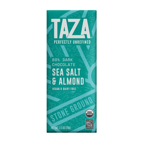 Taza Chocolate, Ston E Ground Organic Dark Chocolate Bar  Sea Salt And Almond, Case of 10 X 2.5 Oz