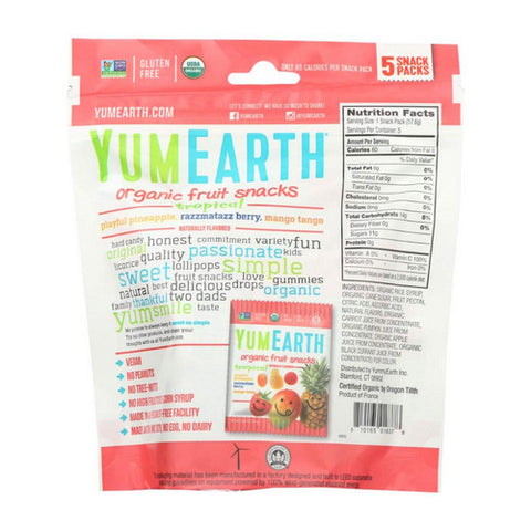YumEarth, Organic Fruit Snacks Tropical, 3.1 Oz(Case Of 12)