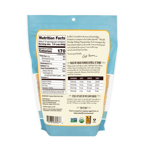 Bobs Red Mill, Organic Steel Cut Oats, 24 Oz(Case Of 4)
