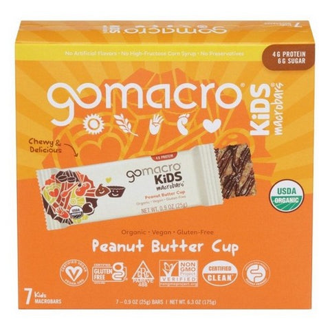 Gomacro, Peanut Butter Cup Kids Protein Bar, Case of 7 X 6.3 Oz