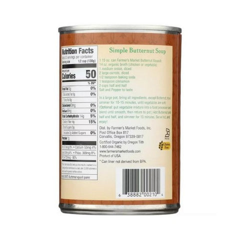 Farmers Market Foods, Organic Butternut Squash  Puree, 15 Oz(Case Of 12)