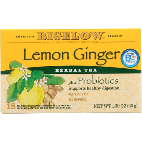 Bigelow, Lemon Ginger Herbal Tea Plus Probiotics, 1.39 Oz(Case Of 6)