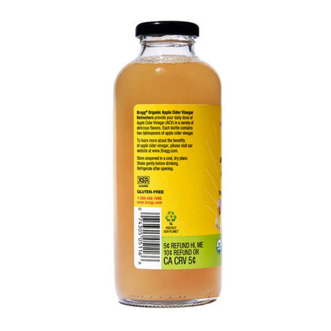 Bragg, Organic Apple Cider Vinegar Refreshers Prebiotic Ginger Lemon Honey, 16 Oz(Case Of 12) Bragg