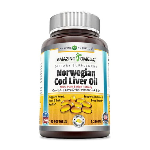 Amazing Nutrition, Amazing Omega Norwegian Cod Liver Oil, 1250 mg, Fresh Lemon 120 Softgels