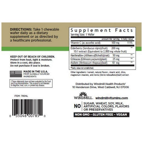 Windmill Health, Elderberry With Vitamin C & Echinacia, 60 Wafers