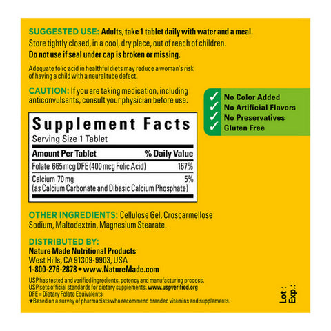 Nature Made, Folic Acid, 400 mcg, 250 Tabs