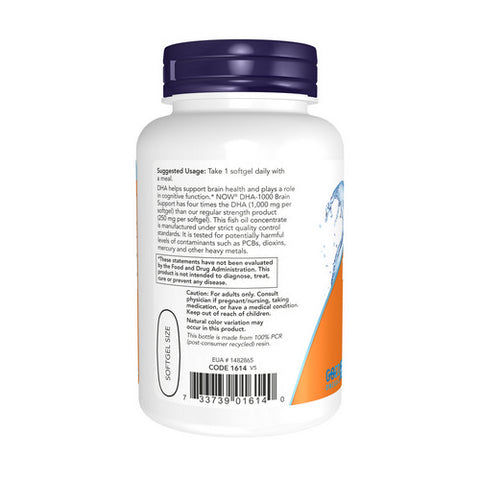 Now Foods, DHA-1000 Brain Support, 1000 mg, Extra Strength 90 Softgels