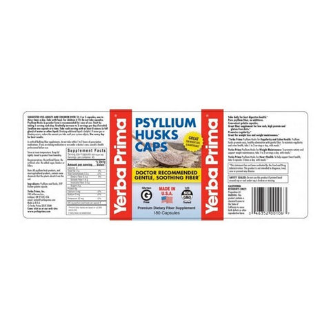 Yerba Prima, Psyllium Husks, (Gelatin) 180 Caps