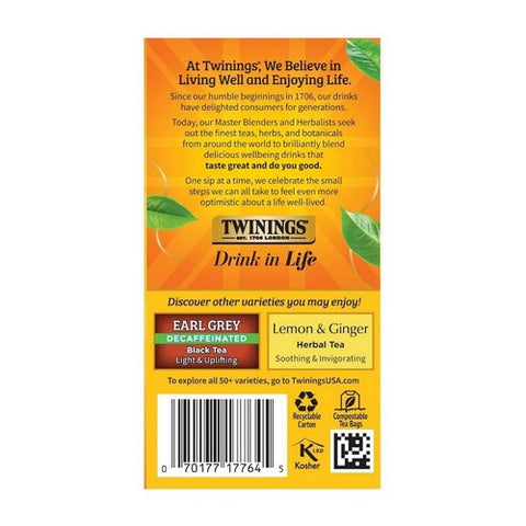 Twinings Tea, Decaffeinated Lady Grey Black Tea, 20 Bags (Case of 6)