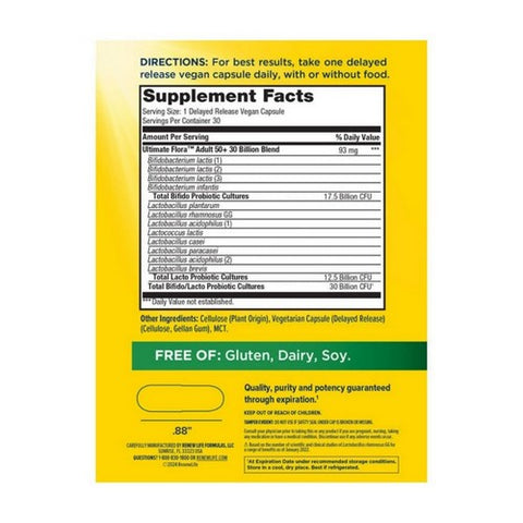 Renew Life, Ultimate Probiotic Flora Adult 50 Plus, 30 Billion CFU, 30 Vegan Capsules