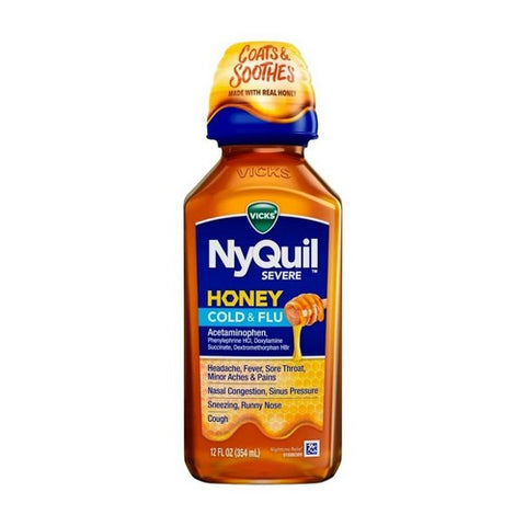 Vicks, Nyquil Severe Cold And Flu Medicine Liquid Honey, 12 Oz