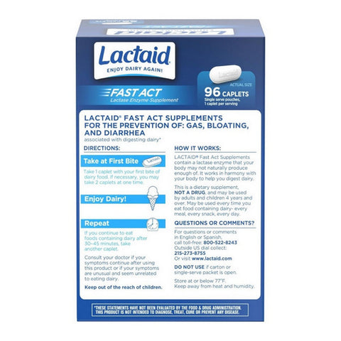 Lactaid, Lactaid Fast Act Lactase Enzyme Supplement, 96 Caplets